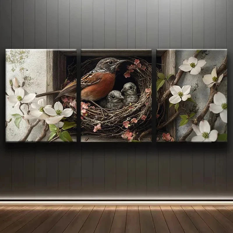 3pcs Charming Bird's Nest Metal Print Ready to Hang Art - Bella Home Decor