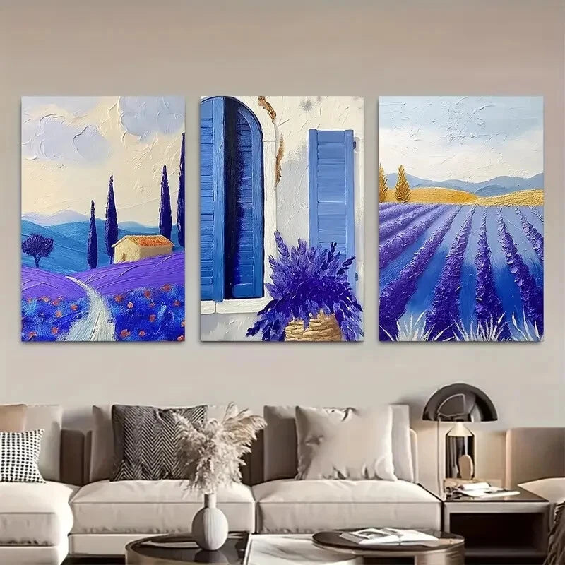 3pcs Lavender Fields in France Watercolor Provence Metal Print Ready to Hang Art - Bella Home Decor