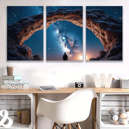 3pcs Starry Sky, Galaxy & Silhouette Figure T  Wall Art Set Canvas Framed 60x90cm - High Quality Print 100% Australian Made Wall Canvas Ready to Hang