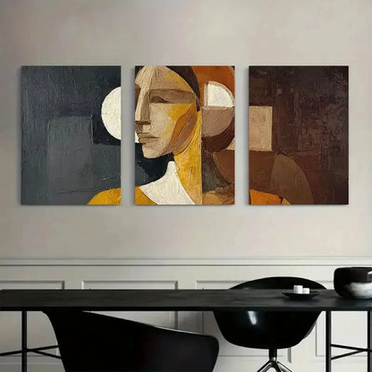 3pcs Abstract Woman – Picasso Style Poster Metal Print Ready to Hang Art - Bella Home Decor
