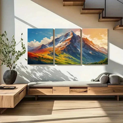 3pcs Anime Style Snowy Mountains Vintage Wall Art Canvas Unframed - High Quality Print 100% Australian Made Wall Canvas