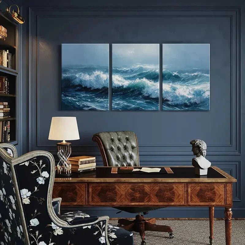 3pcs Ocean Waves Art Abstract Sea Spray Water Metal Print Ready to Hang Art - Bella Home Decor