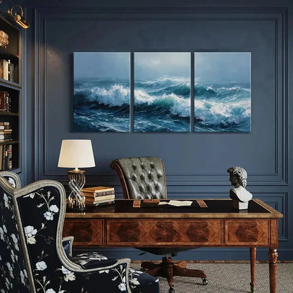 3pcs Ocean Waves Art Abstract Sea Spray Water Metal Print Ready to Hang Art - Bella Home Decor