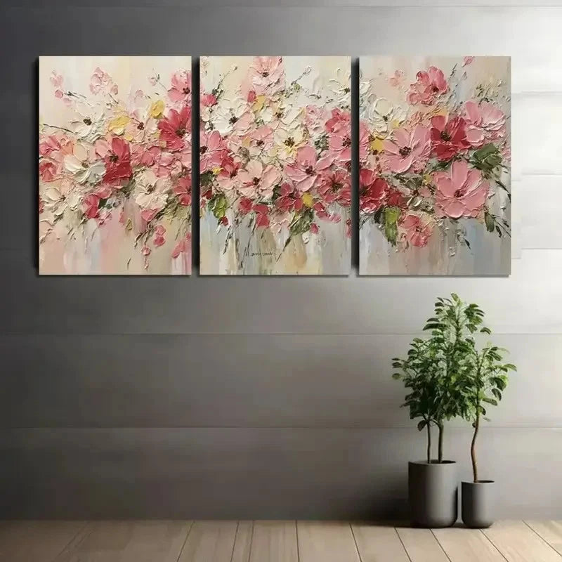 3pcs Pink Floral Abstract Posters Metal Print Ready to Hang Art
