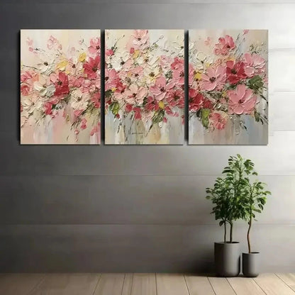 3pcs Pink Floral Abstract Posters Metal Print Ready to Hang Art