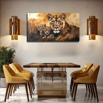 Lion Mother And Little Lion Wall Art Canvas Office Home Room Framed 120x60cm