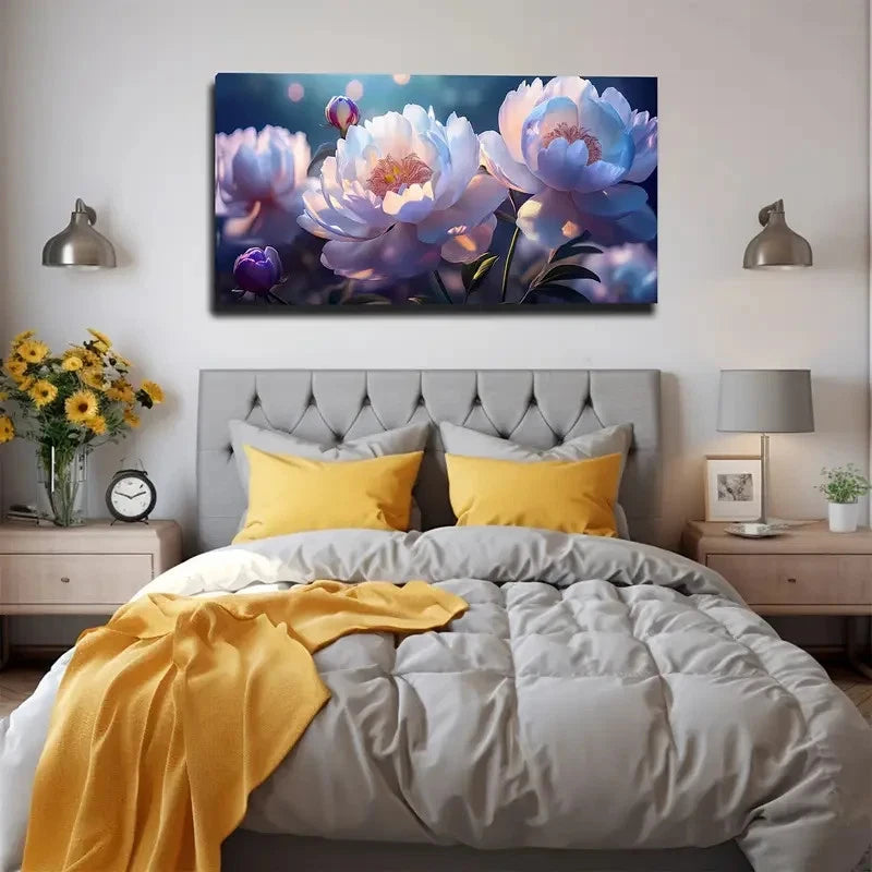 Vibrant Pink & Blue Blooms Wall Art canvas office home room framed 120x60cm - Bella Home Decor