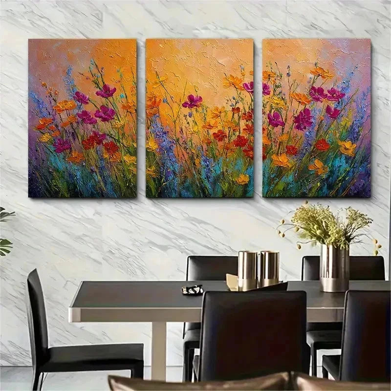3pcs Rustic Floral Landscape Drawn Perfect Wall Art Set Canvas Framed 50x70cm - High Quality Print 100% Australian Made Wall Canvas Ready to Hang