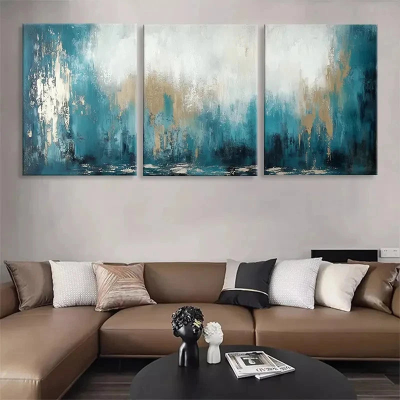 3pcs Paintings with Blue Green and Yellow Hues Wall Art Set Canvas Framed 40x60cm - High Quality Print 100% Australian Made Wall Canvas Ready to Hang - Bella Home Decor