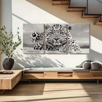 3pcs Leopard Animal Artistic in Beach Landscape Wall Art Set Canvas Framed 50x70cm - High Quality Print 100% Australian Made Wall Canvas Ready to Hang - Bella Home Decor