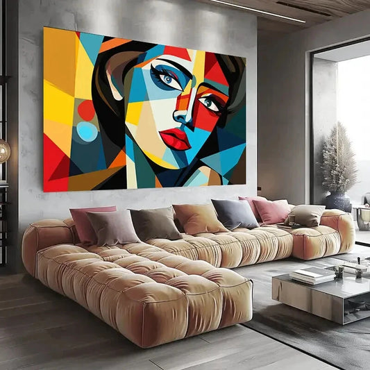 Modern Cubist Woman Colorful Wall Art wall canvas office home room framed 120x60cm - Bella Home Decor