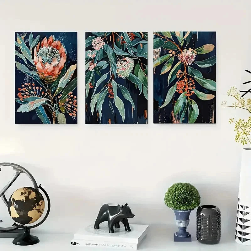 3pcs Australian Floral Bohemian Style Spring Metal Print Ready to Hang Art - Bella Home Decor