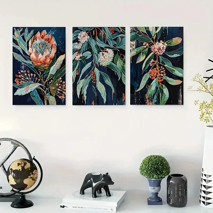 3pcs Australian Floral Bohemian Style Spring Metal Print Ready to Hang Art - Bella Home Decor
