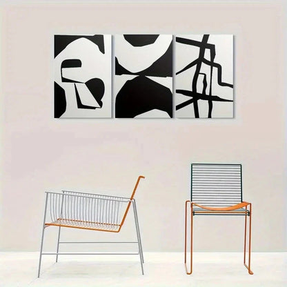 3pcs Abstract Black and White Metal Print Ready to Hang Art - Bella Home Decor