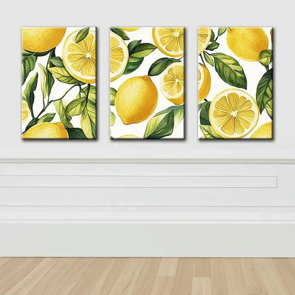 3pcs Lemon Fruit Design Wall Art Set Canvas Framed 40x60cm - High Quality Print 100% Australian Made Wall Canvas Ready to Hang