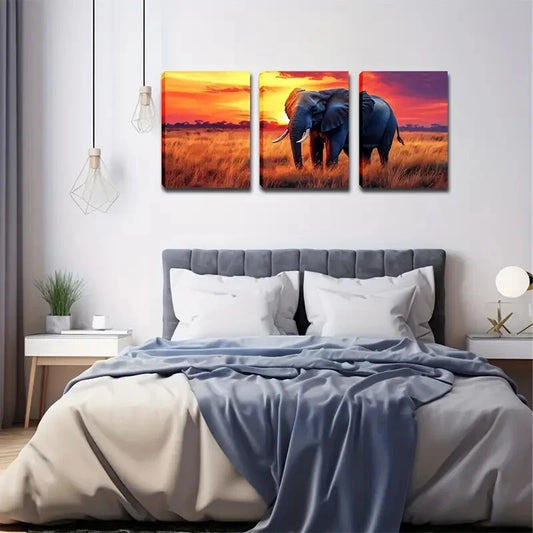 3pcs Elephant colorful painting Wall Art Set Canvas Framed 50x70cm - High Quality Print 100% Australian Made Wall Canvas Ready to Hang
