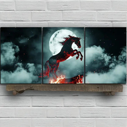3pcs Abstract Horse and Moon Fire Metal Print Ready to Hang Art - Bella Home Decor