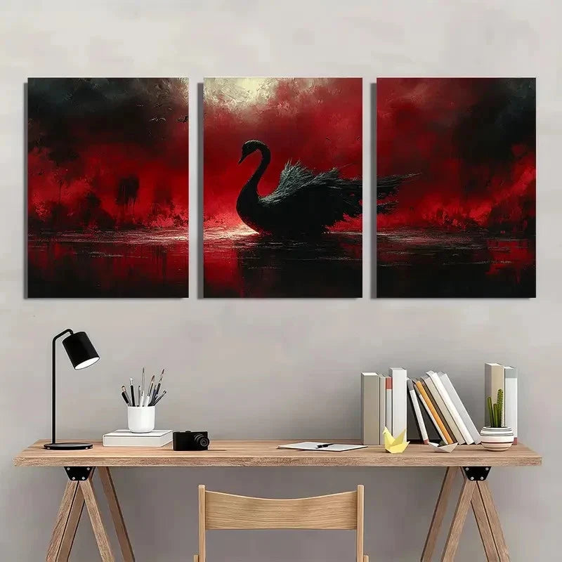 3pcs The Black Swan Gothic Dark Macabre Wall Art Set Canvas Framed 60x90cm - High Quality Print 100% Australian Made Wall Canvas Ready to Hang