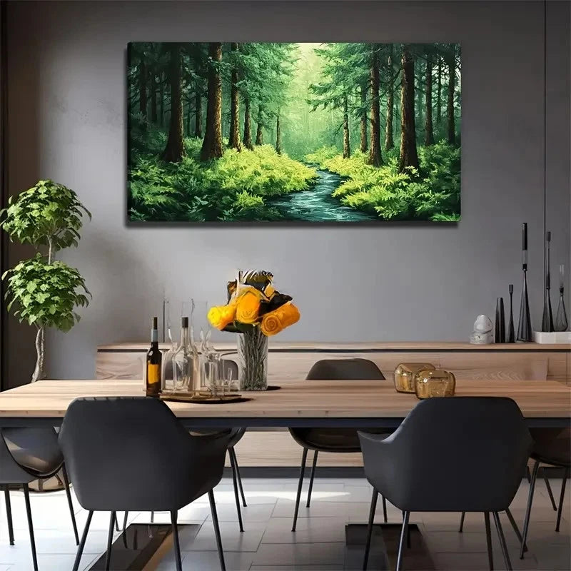 Lush Forest & Stream Perfect Wall Art Canvas Office Home Room Framed 120x60cm