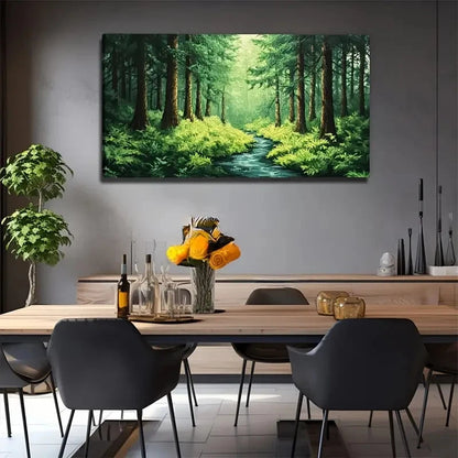Lush Forest & Stream Perfect Wall Art Canvas Office Home Room Framed 120x60cm