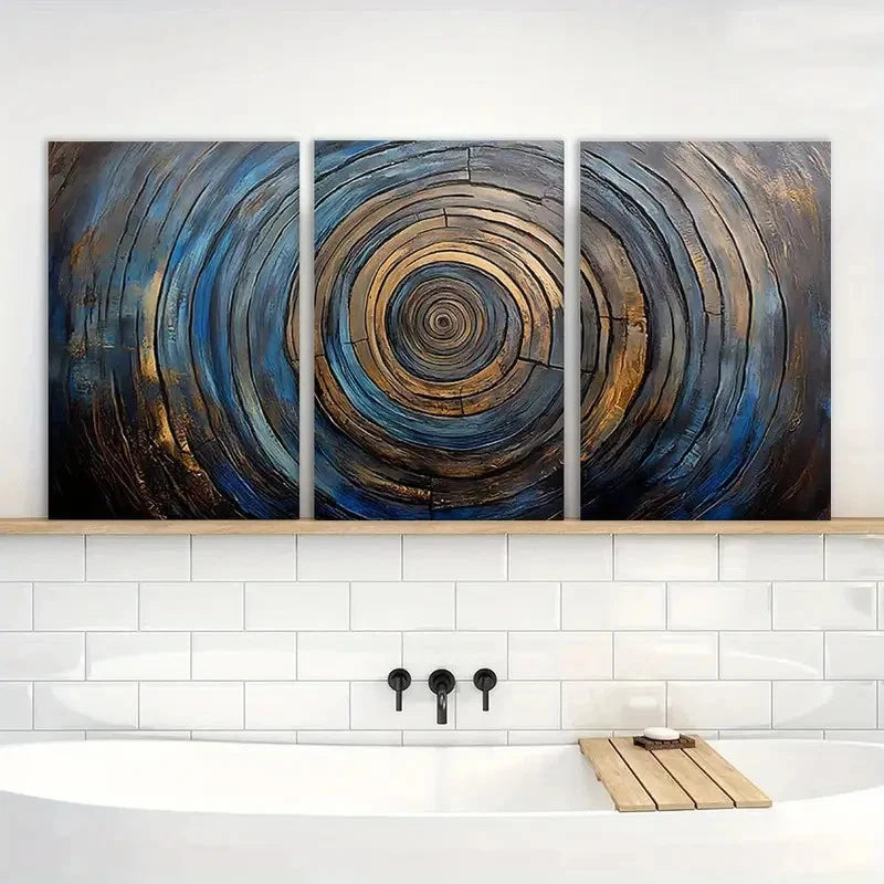 3pcs Painting Abstract Tree Rings Triptych Metal Print Ready to Hang Art - Bella Home Decor