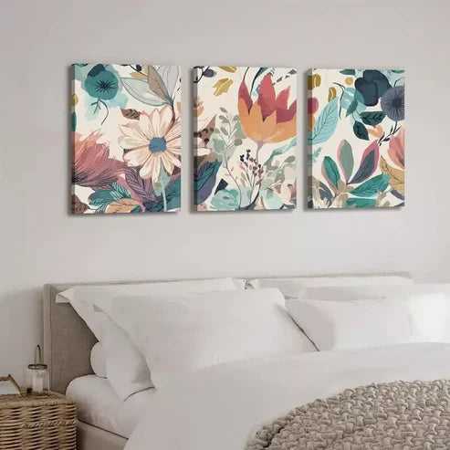 3pcs Botanical Colorful Flower Wall Art Canvas Unframed - High Quality Print 100% Australian Made Wall Canvas - Bella Home Decor