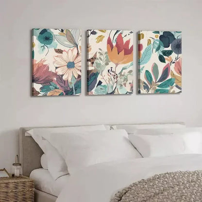 3pcs Botanical Colorful Flower Wall Art Canvas Unframed - High Quality Print 100% Australian Made Wall Canvas - Bella Home Decor