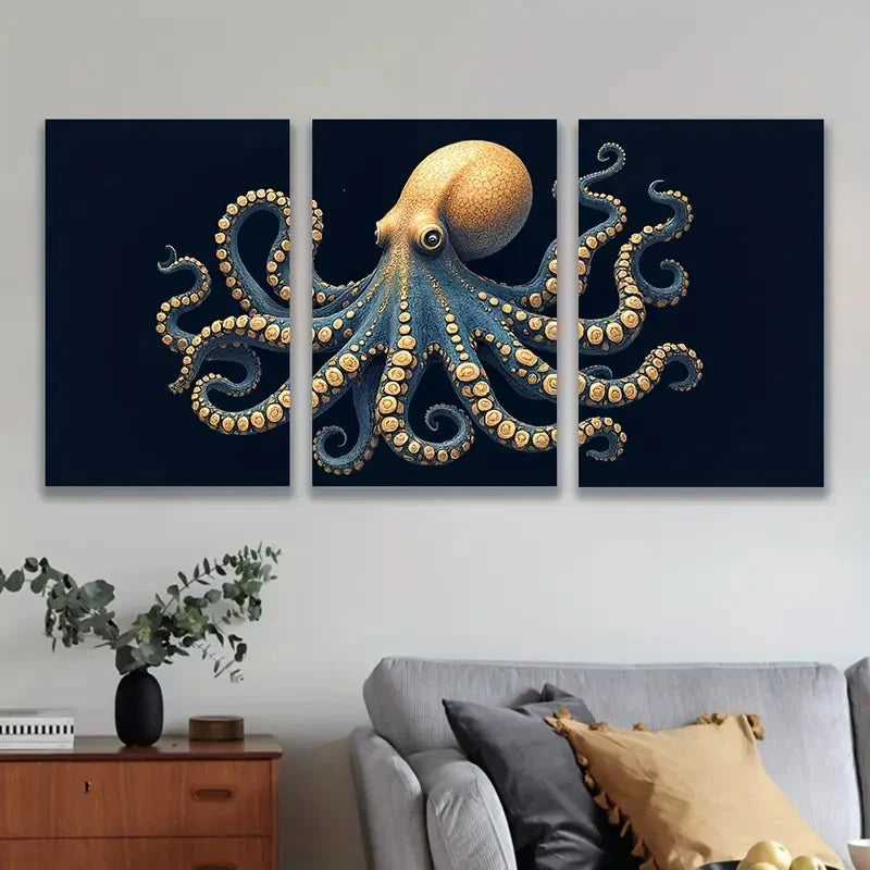 3pcs Abstract Octopus Artwork Wall Art Set Canvas Framed 50x70cm - High Quality Print 100% Australian Made Wall Canvas Ready to Hang - Bella Home Decor