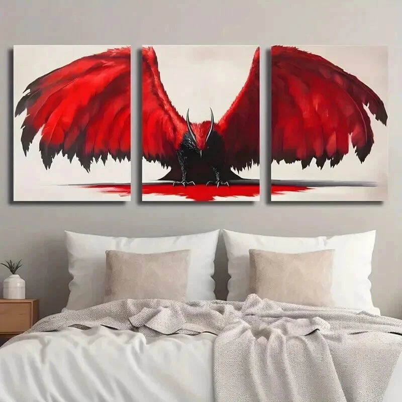 3pcs Red Griffin Fantasy Bird Décor Perfect Wall Art Set Canvas Framed 60x90cm - High Quality Print 100% Australian Made Wall Canvas Ready to Hang - Bella Home Decor