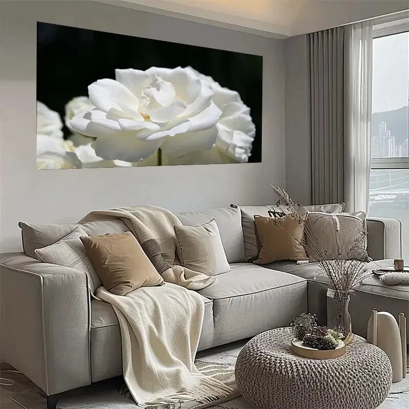 Realistic White Rose Elegant Wall Art wall canvas office home room framed 120x60cm - Bella Home Decor