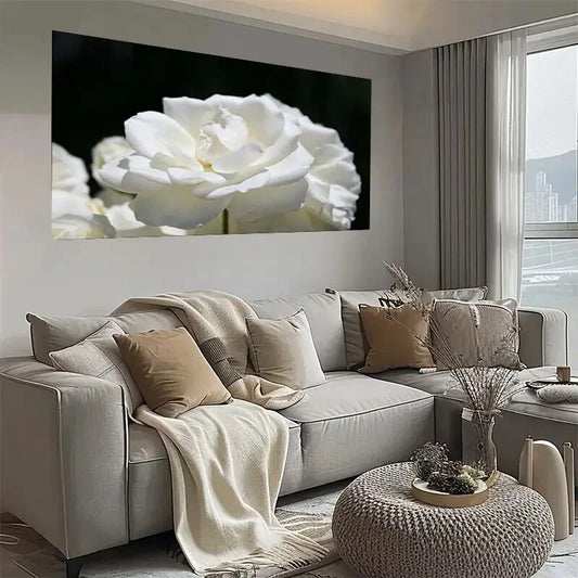 Realistic White Rose Elegant Wall Art wall canvas office home room framed 120x60cm - Bella Home Decor