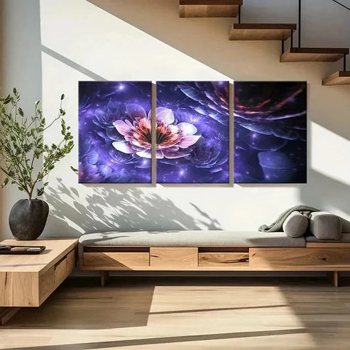 3pcs Psychedelic Floral Abstract Fractal Flower Wall Art Canvas Unframed - High Quality Print 100% Australian Made Wall Canvas