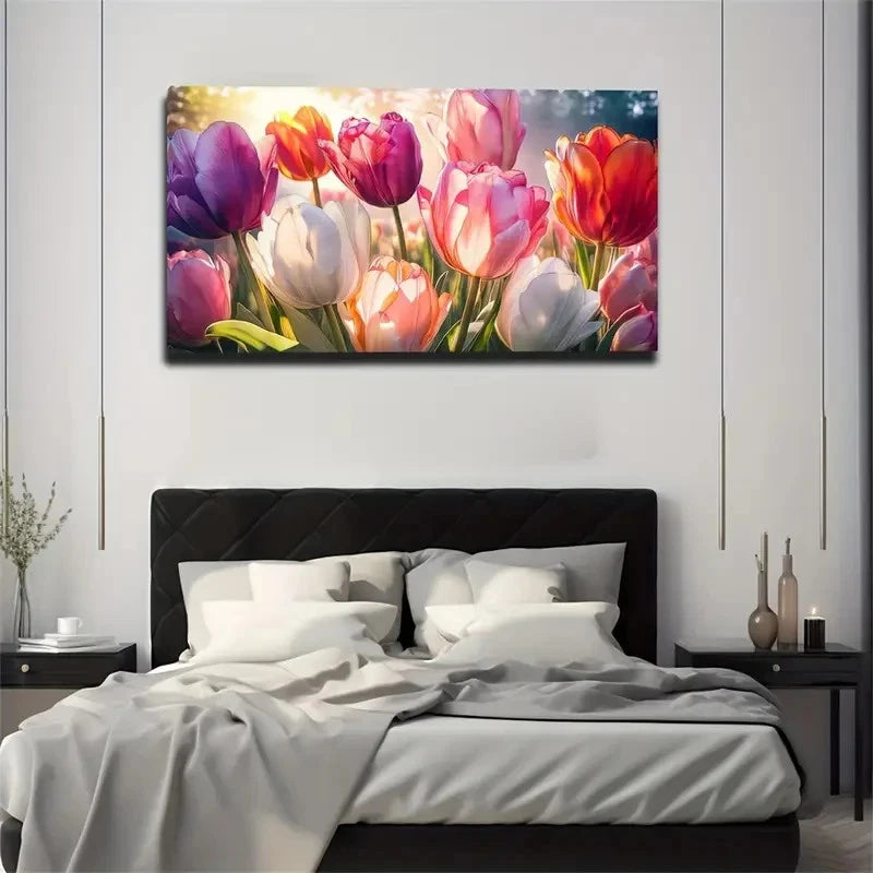 Vibrant Sunlit Tulip Modern Wall Art Canvas Office Home Room Framed 120x60cm