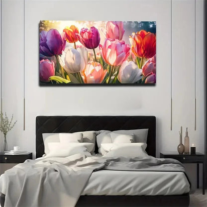 Vibrant Sunlit Tulip Modern Wall Art Canvas Office Home Room Framed 120x60cm