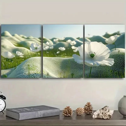 3pcs White Poppy Field Flowers Wall Art Set Canvas Unframed - High Quality Print 100% Australian Made Wall Canvas
