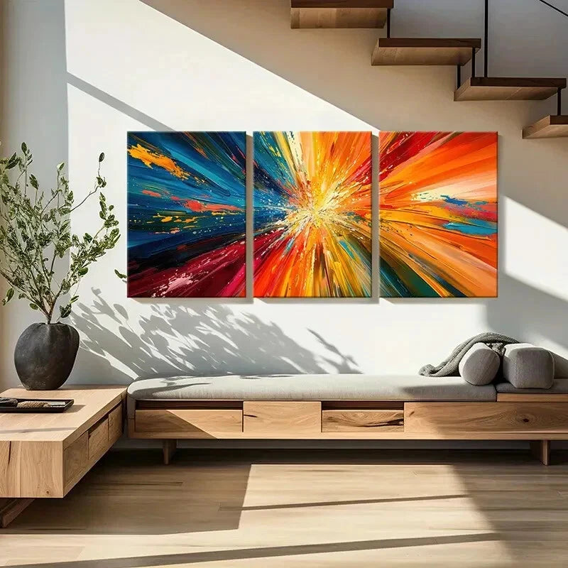 3pcs Abstract Art, Radiant Colors Vibrant Palette Metal Print Ready to Hang Art - Bella Home Decor
