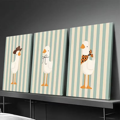 3pcs Featuring Ducks Wall Art Set Canvas Framed 50x70cm - High Quality Print 100% Australian Made Wall Canvas Ready to Hang