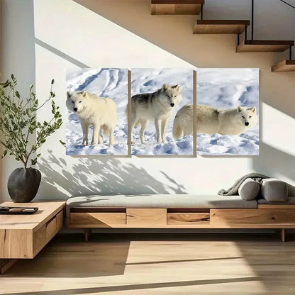 3pcs Three White Wolves in Snow Metal Print Ready to Hang Art