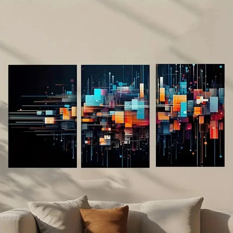 3pcs Abstract Colorful Squares And Lines Wall Art Set Canvas Framed 40x60cm - High Quality Print 100% Australian Made Wall Canvas Ready to Hang - Bella Home Decor