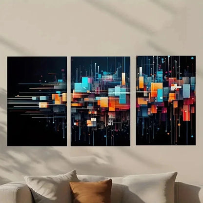 3pcs Abstract Colorful Squares And Lines Wall Art Set Canvas Framed 40x60cm - High Quality Print 100% Australian Made Wall Canvas Ready to Hang - Bella Home Decor