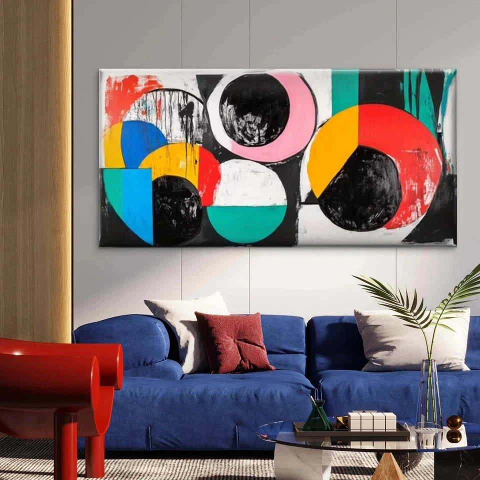 Abstract Geometric Swirls Wall Art Canvas Office Home Room Framed 120x60cm