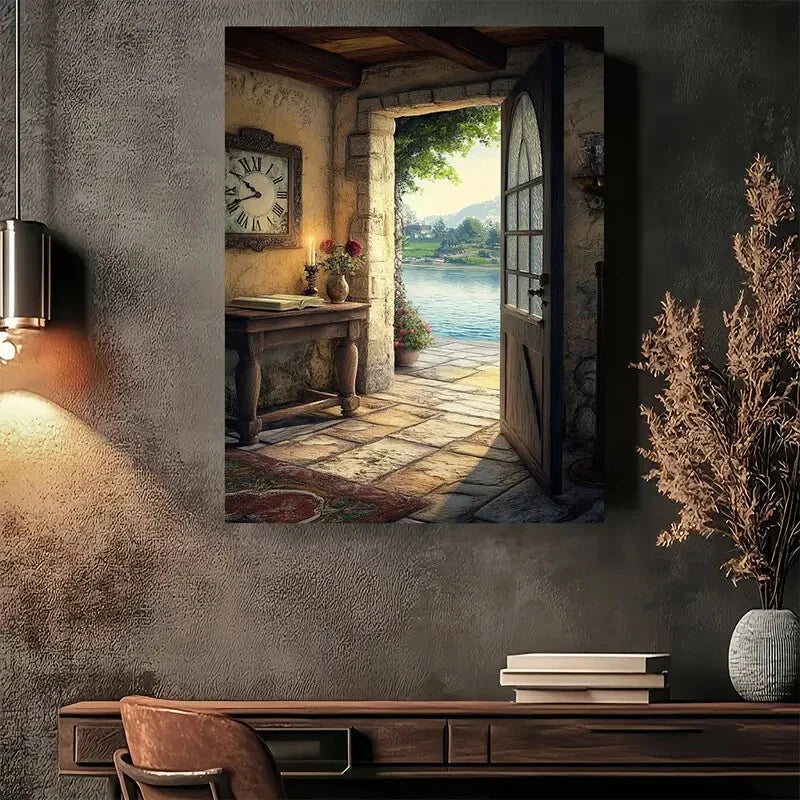 Beautiful Rustic Lake Modern Vintage Painting 40x60cm Metal Print Ready to Hang - Bella Home Decor
