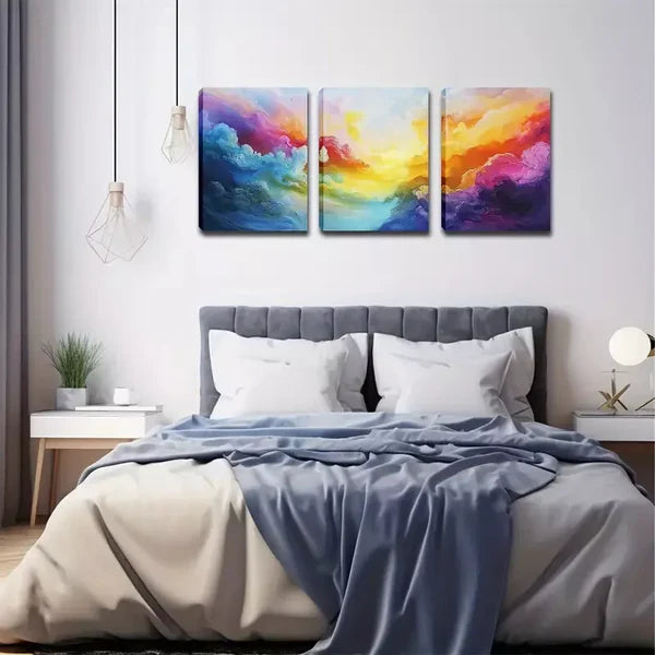 3pcs Colorful Clouds And Sun Wall Art Set Canvas Framed 60x90cm - High Quality Print 100% Australian Made Wall Canvas Ready to Hang - Bella Home Decor