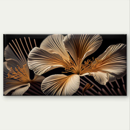 Elegant Gold and White Floral Wall Art Canvas Office Home Framed 120x60cm