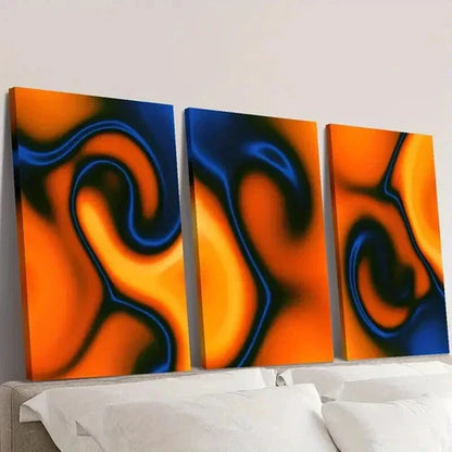 3pcs Orange & Blue Dynamic Line Drawing Wall Art Canvas Unframed - High Quality Print 100% Australian Made Wall Canvas