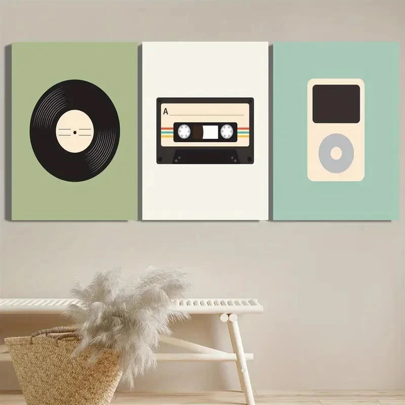 3pcs Music Art Vintage Cassette Tape Design Metal Print Ready to Hang Art