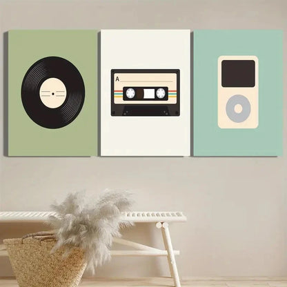 3pcs Music Art Vintage Cassette Tape Design Metal Print Ready to Hang Art