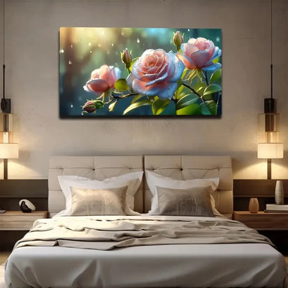 Vibrant Rose & Thorn Design Wall Art canvas office home room framed 120x60cm