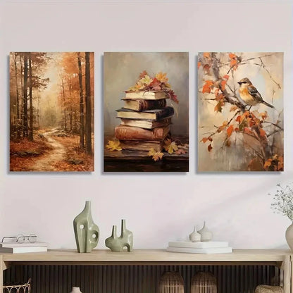 3pcs Vintage Autumn Scene with European Realism Metal Print Ready to Hang Art - Bella Home Decor
