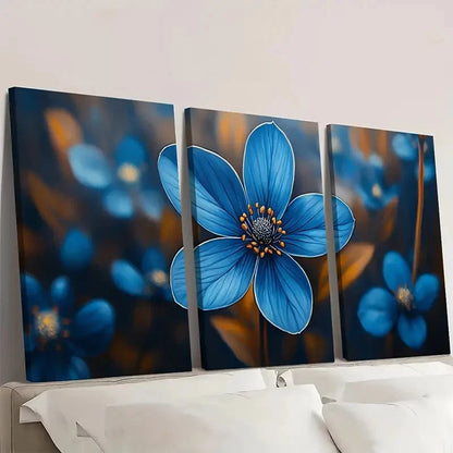 3pcs Starwort Flower Blue SB   Wall Art Set Canvas Framed 60x90cm - High Quality Print 100% Australian Made Wall Canvas Ready to Hang